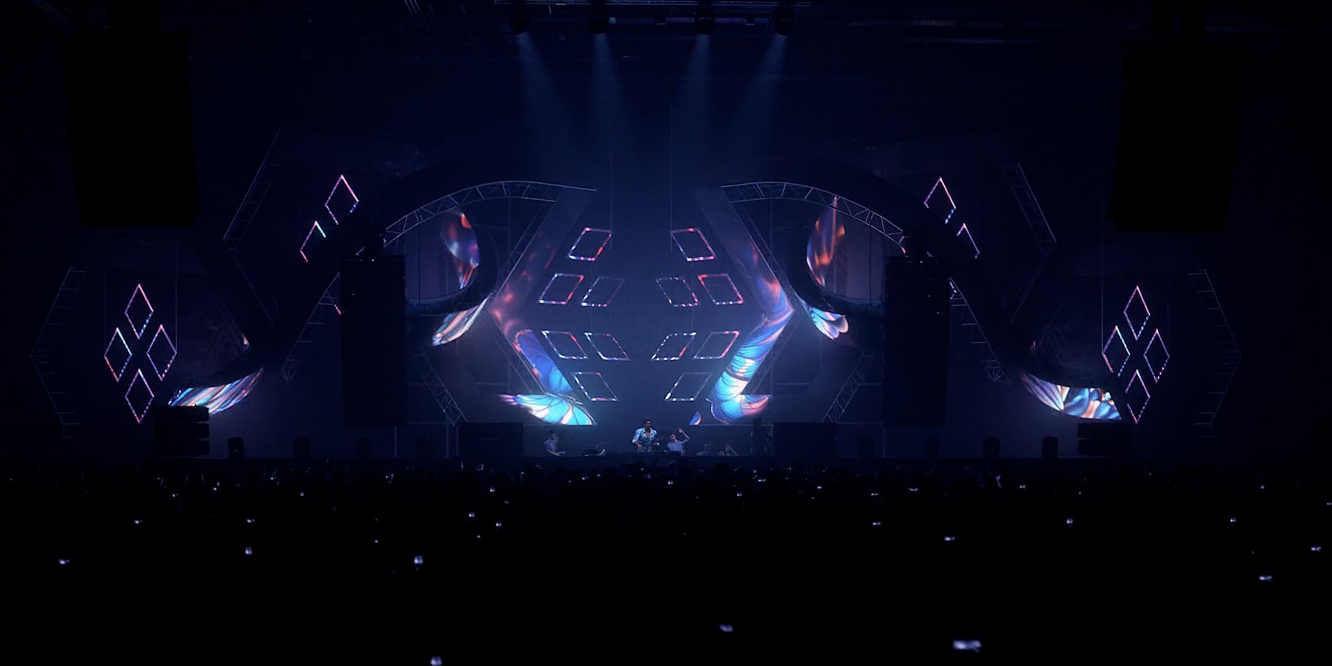 Stable Diffusion visuals mapped across complex LED screen slices